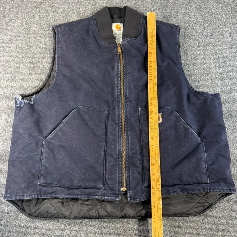 Carhartt V02 NVY Arctic Quilt Lined Duck‎ Vest Midnight Navy Mens 2XL Distressed